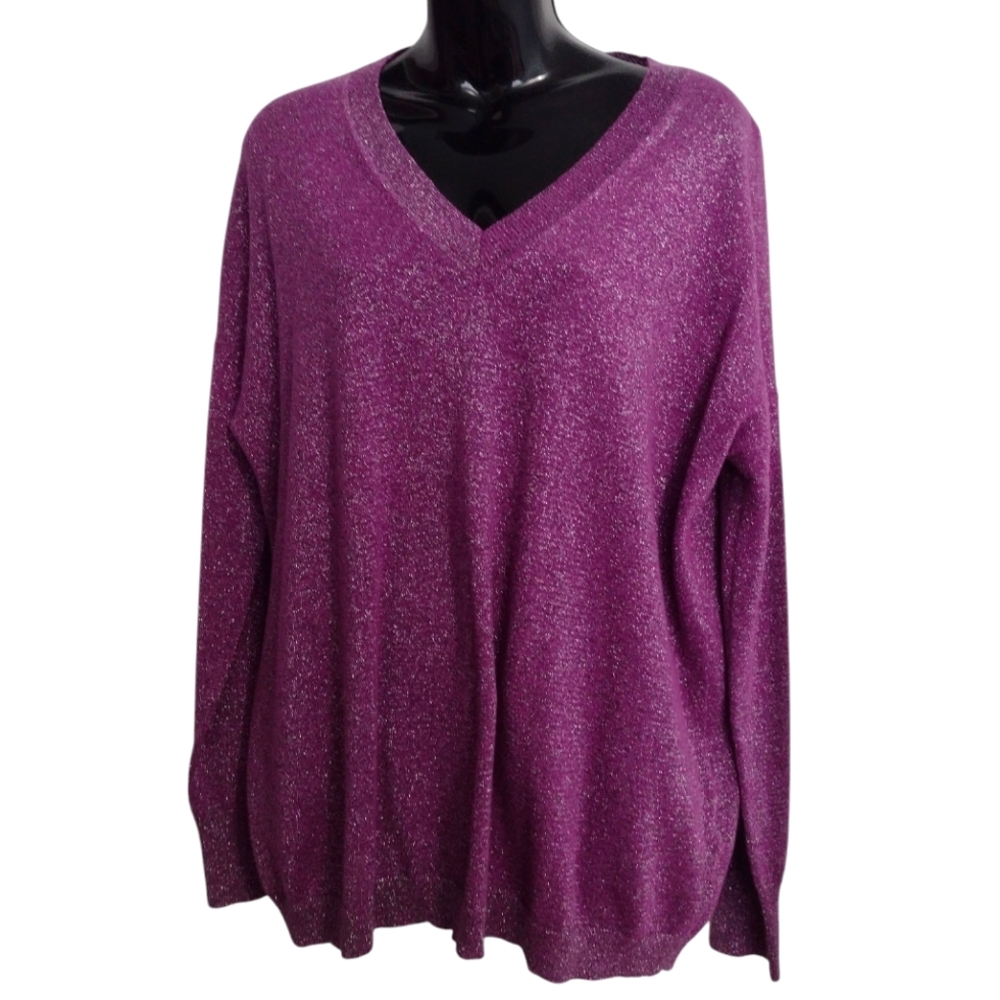 JONES NEW YORK Shimmering Pink V-Neck Sweater